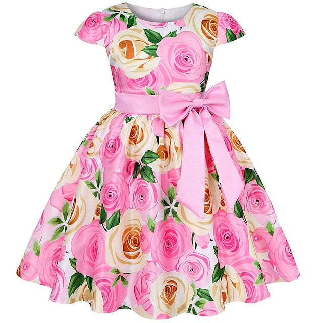 Flower Girls' Short Dress Sleeve Kids Party Floral