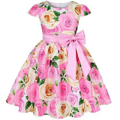 Flower Girls' Short Dress Sleeve Kids Party Floral