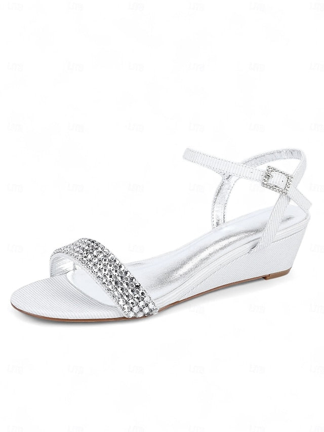 Open - Rhinestone Sandals Champagne Wedge Toe Women's