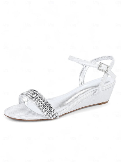 Open - Rhinestone Sandals Champagne Wedge Toe Women's