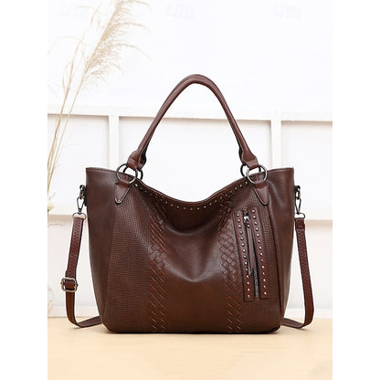 Brown Faux – Women's Tote Bag Handbag Leather Spacious