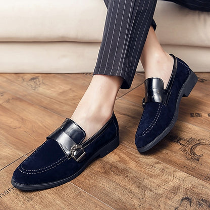 Strap with Men's Suede Patent Metal Loafers and Leather