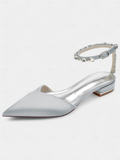 Satin Shoes Chic Black Wedding Crystal-Ankle with Strap –