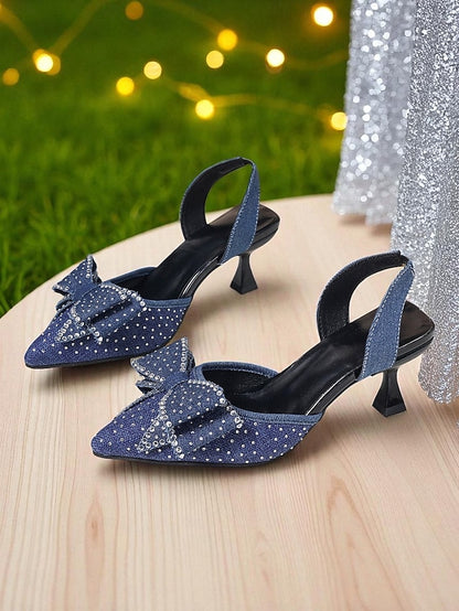 Rhinestone Heels Pointed Sparkly Women's Bow - Slingback
