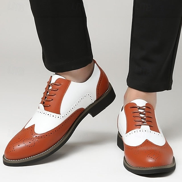 Men's in White Oxford Brogue Shoes Two-Tone Wingtip