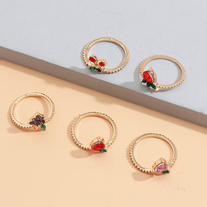 Colorful Crystal Fruits Chic 10 Pieces Rings Set