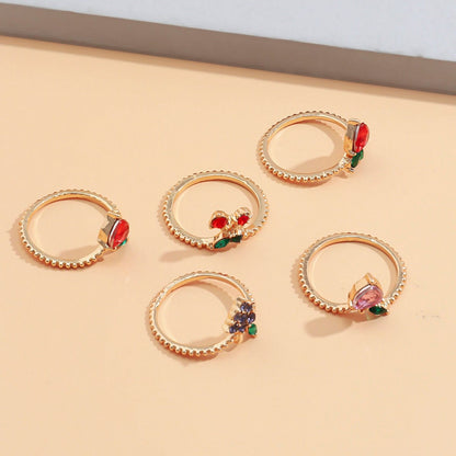 Colorful Crystal Fruits Chic 10 Pieces Rings Set