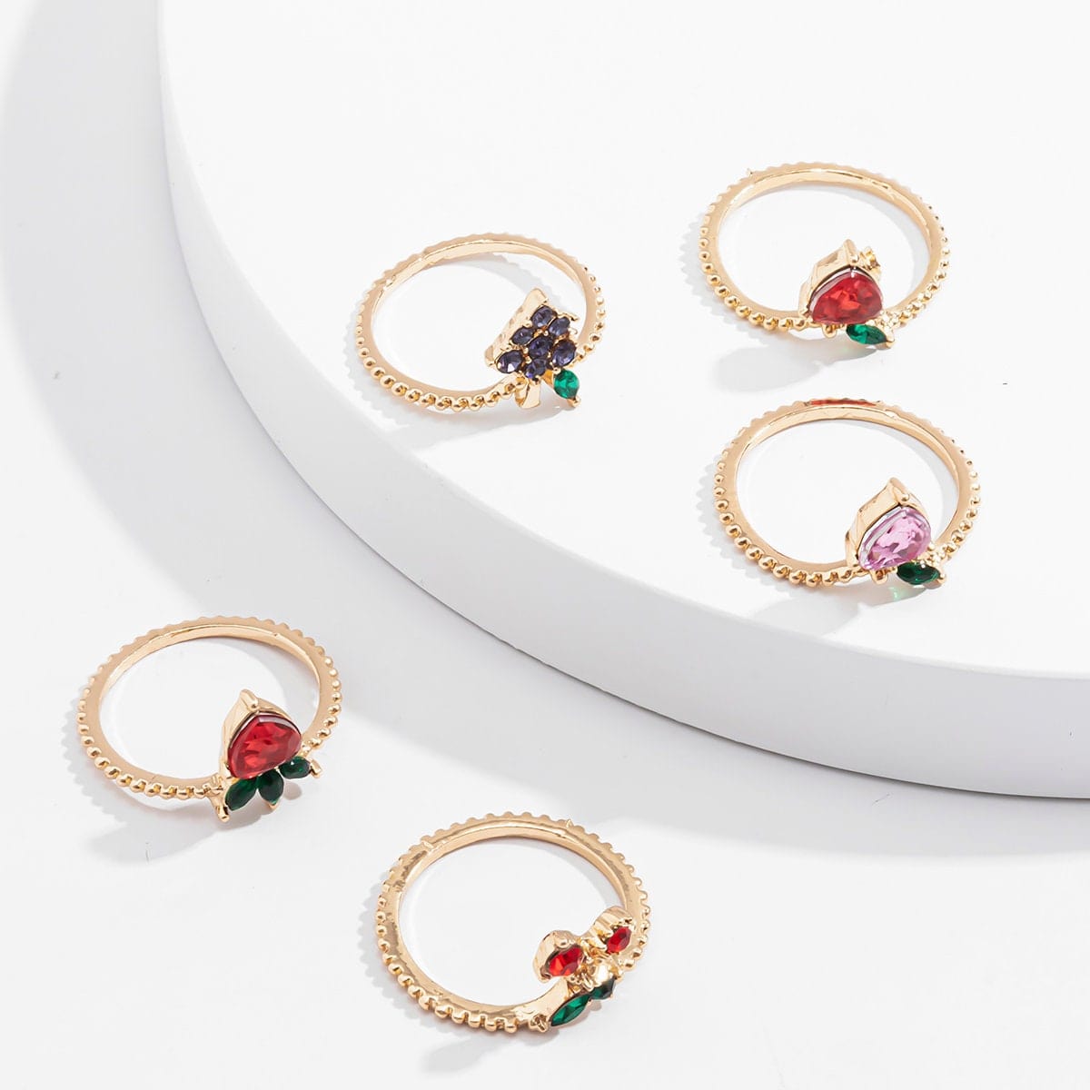 Colorful Crystal Fruits Chic 10 Pieces Rings Set