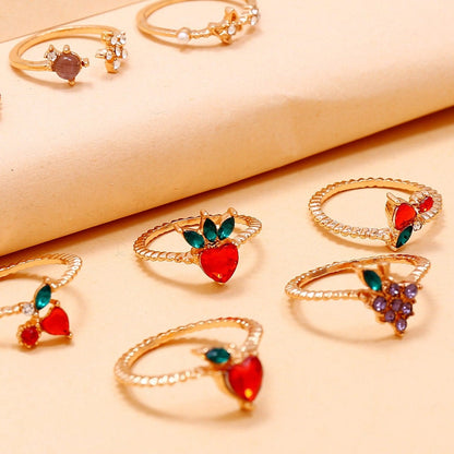 Colorful Crystal Fruits Chic 10 Pieces Rings Set