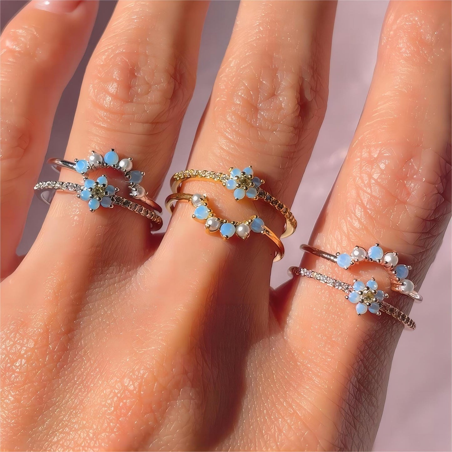 Crystal Floral Chic 2 Pieces Matching Ring Set