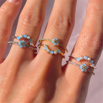 Crystal Floral Chic 2 Pieces Matching Ring Set