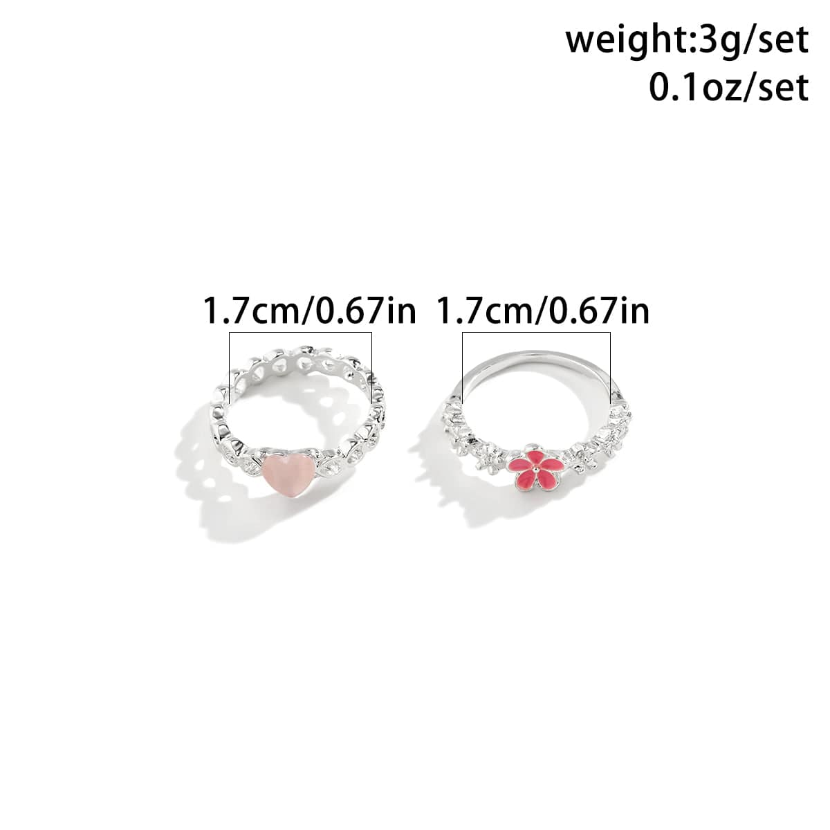 Enamel Flower Opal Heart Chic 2 Pieces Ring Set