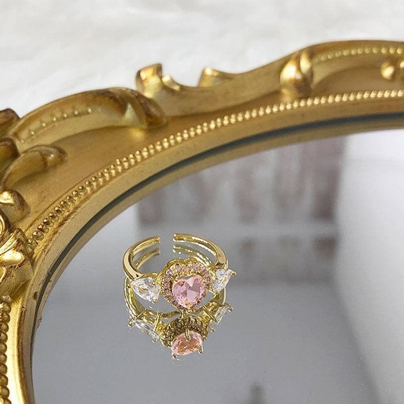 Verstellbarer Ring mit Engelsflügeln aus rosa Kristall