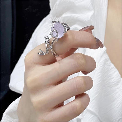 Bague ajustable chic en cristal violet et rose