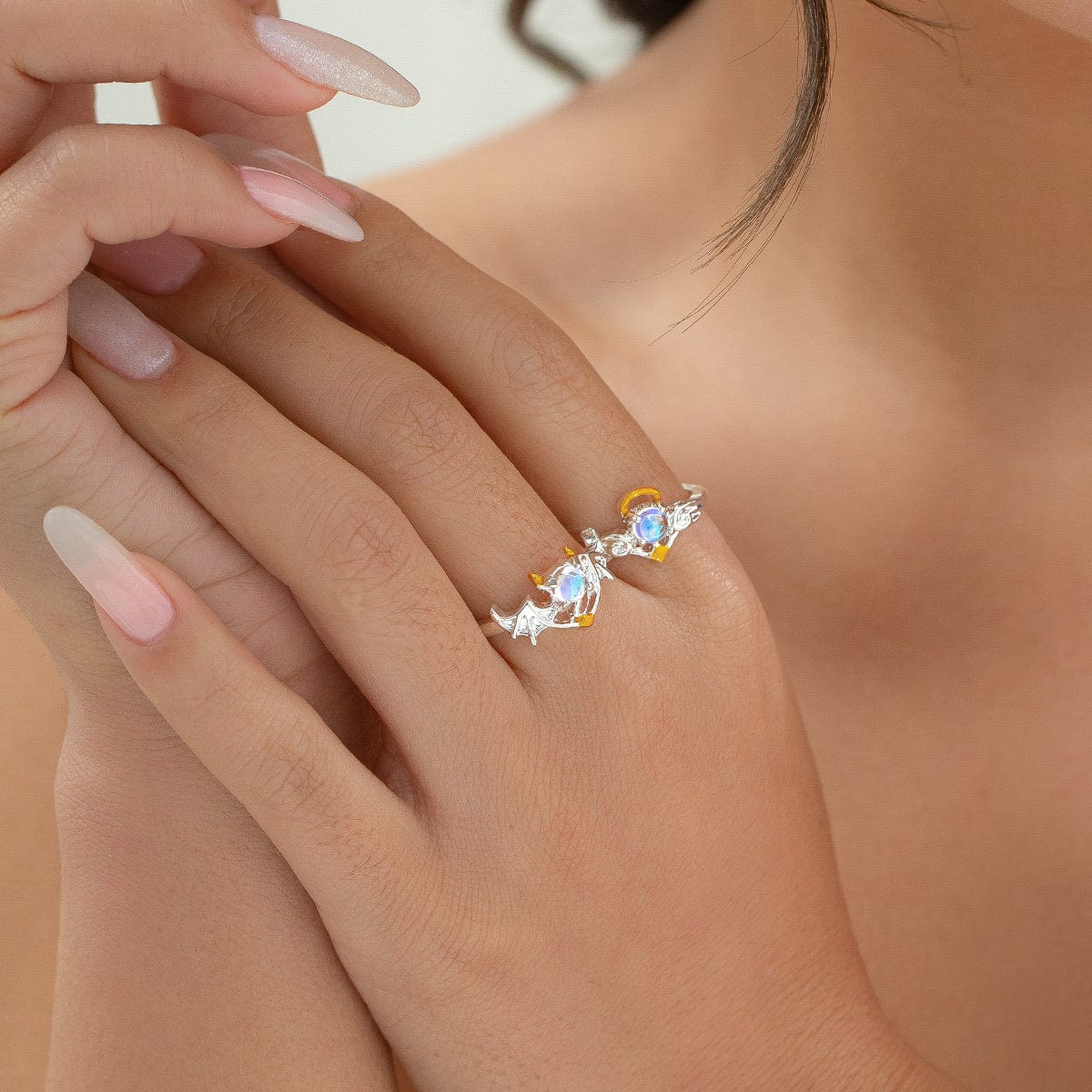 Chic Angel And Devil Matching Opal Ring Set