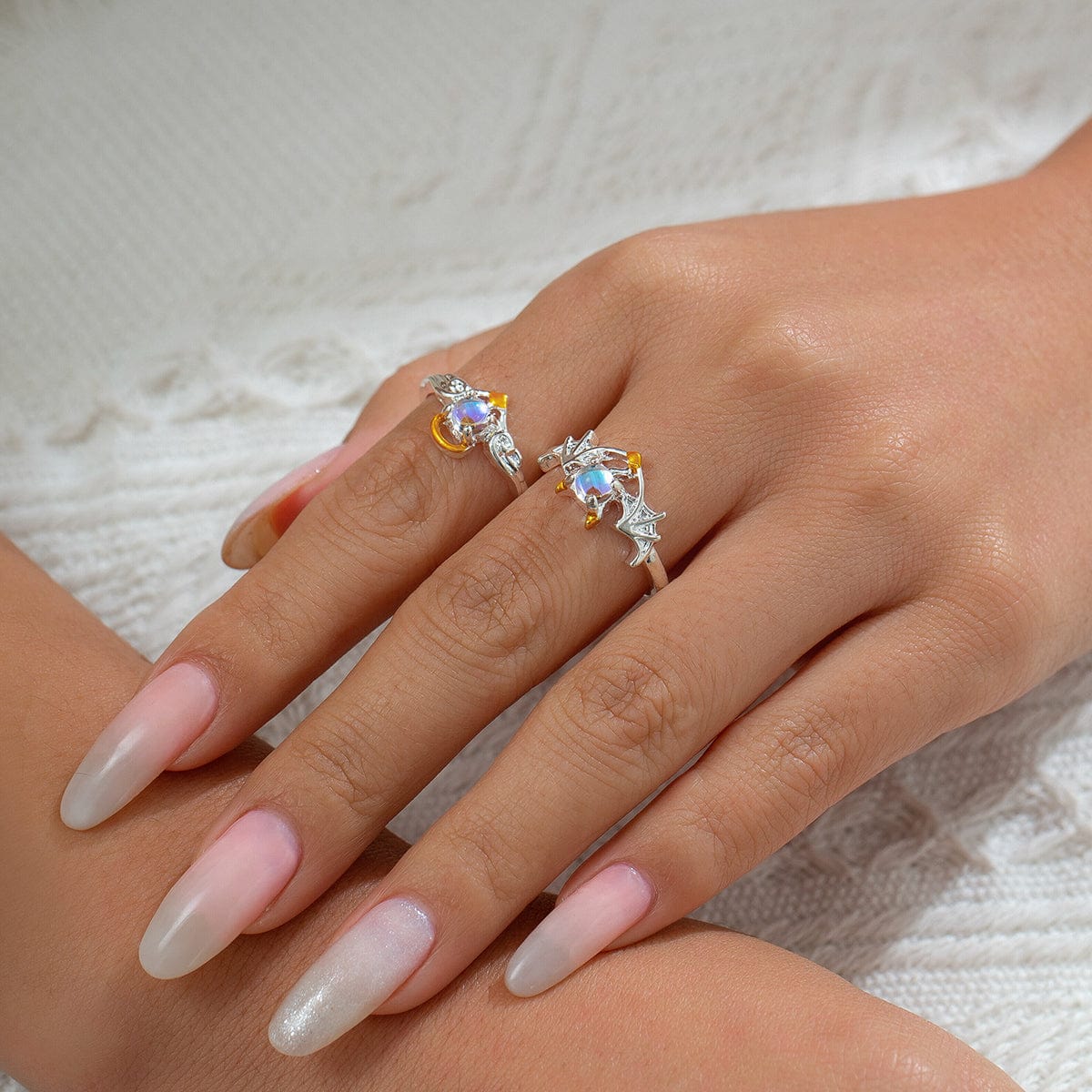 Chic Angel And Devil Matching Opal Ring Set