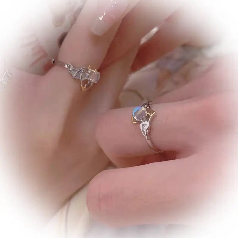 Chic Angel And Devil Matching Opal Ring Set