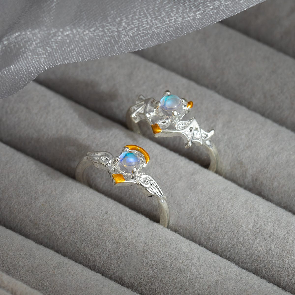 Chic Angel And Devil Matching Opal Ring Set