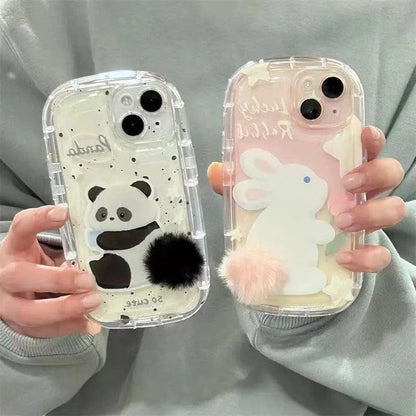 Coque en silicone en peluche pour iPhone avec queue de panda chic Bunny