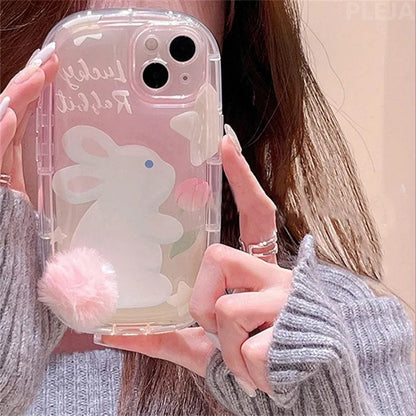 Coque en silicone en peluche pour iPhone avec queue de panda chic Bunny