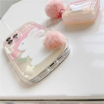 Coque en silicone en peluche pour iPhone avec queue de panda chic Bunny