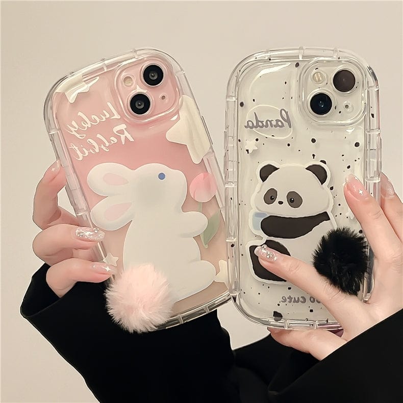 Coque en silicone en peluche pour iPhone avec queue de panda chic Bunny