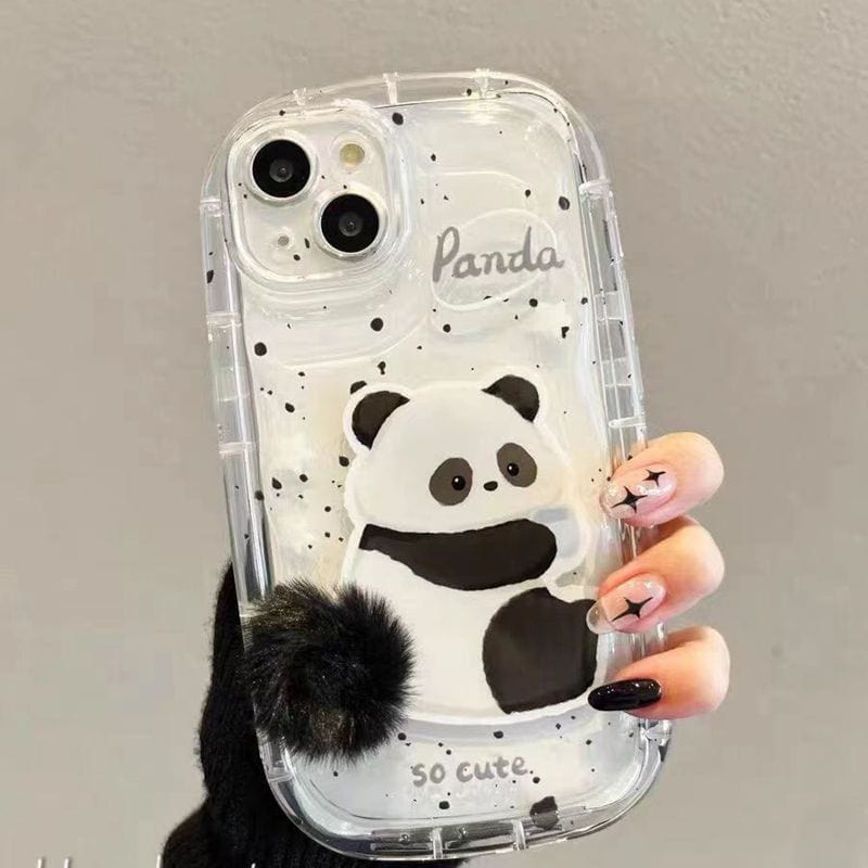 Coque en silicone en peluche pour iPhone avec queue de panda chic Bunny