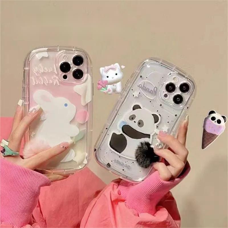 Coque en silicone en peluche pour iPhone avec queue de panda chic Bunny