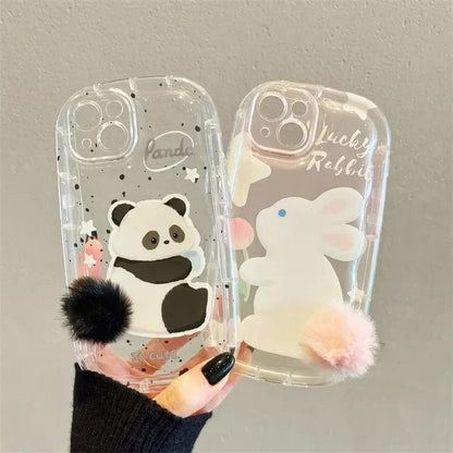 Coque en silicone en peluche pour iPhone avec queue de panda chic Bunny