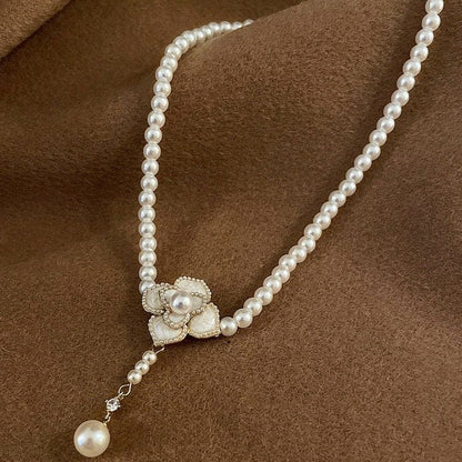 Pearl Camellia Chain Choker Necklace