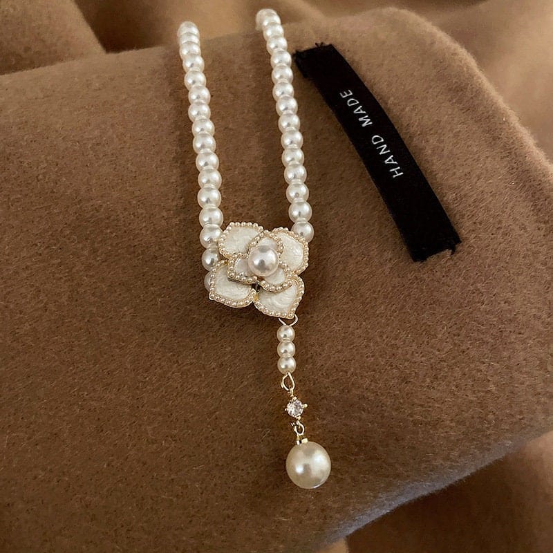 Pearl Camellia Chain Choker Necklace