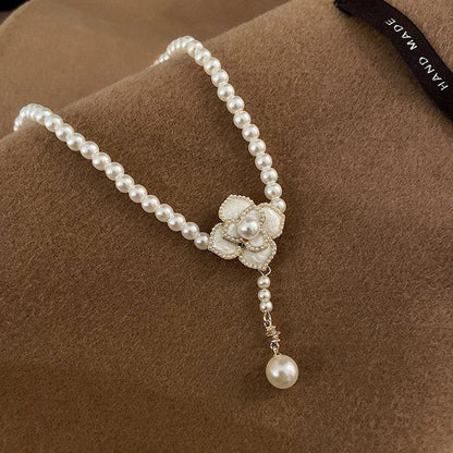 Pearl Camellia Chain Choker Necklace