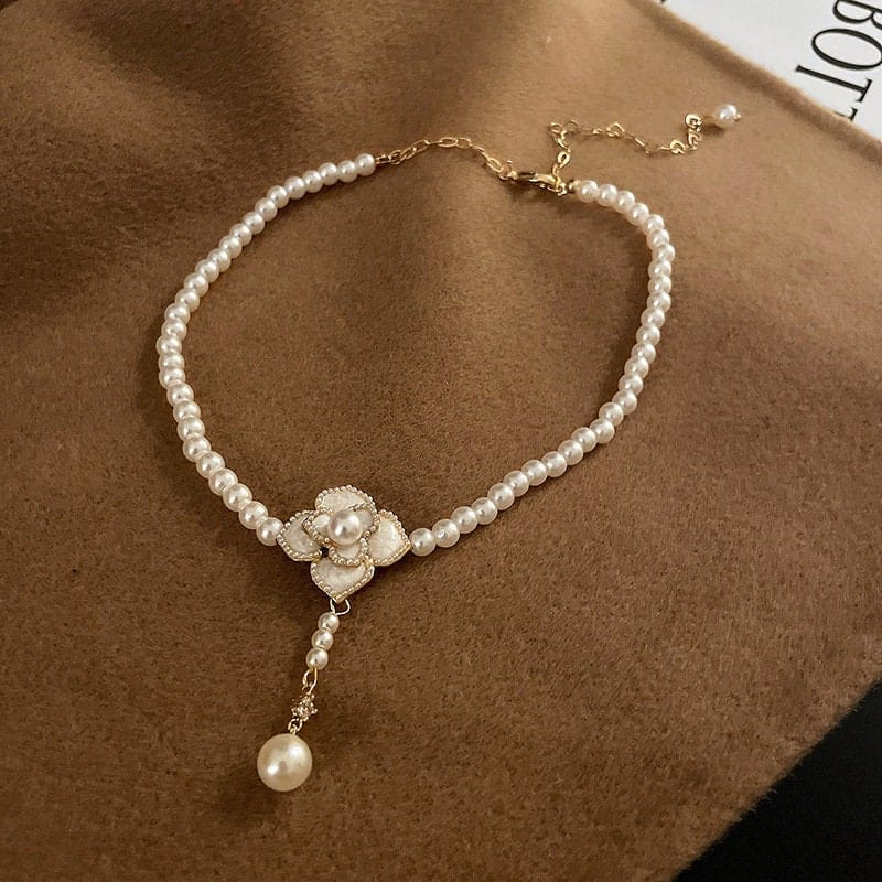 Pearl Camellia Chain Choker Necklace