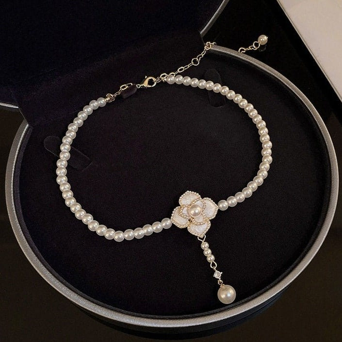 Pearl Camellia Chain Choker Necklace