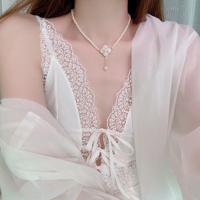 Pearl Camellia Chain Choker Necklace