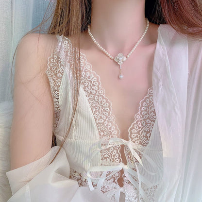 Pearl Camellia Chain Choker Necklace