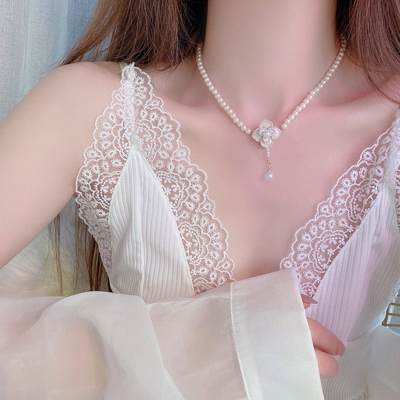 Pearl Camellia Chain Choker Necklace