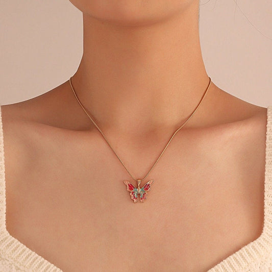 Collier Papillon en émail coloré GEM012