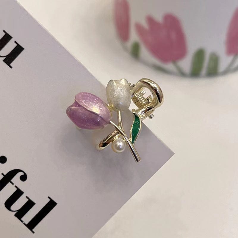 Chic Enamel Pearl Tulip Hair Clip