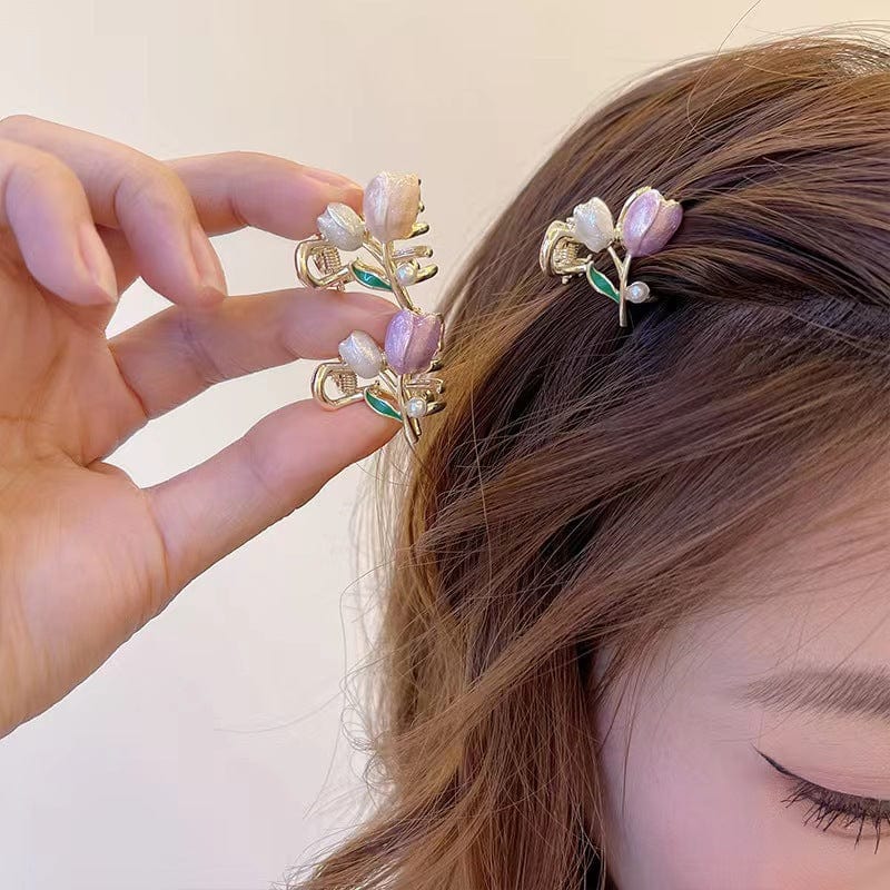 Chic Enamel Pearl Tulip Hair Clip