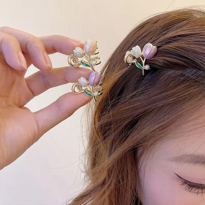 Chic Enamel Pearl Tulip Hair Clip