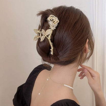 Pince à cheveux pour chignon avec rose incrustée