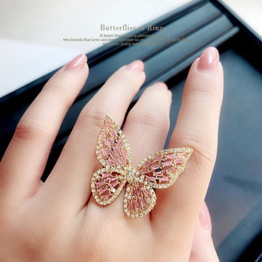 Chic Inlaid Adjustable Butterfly Ring