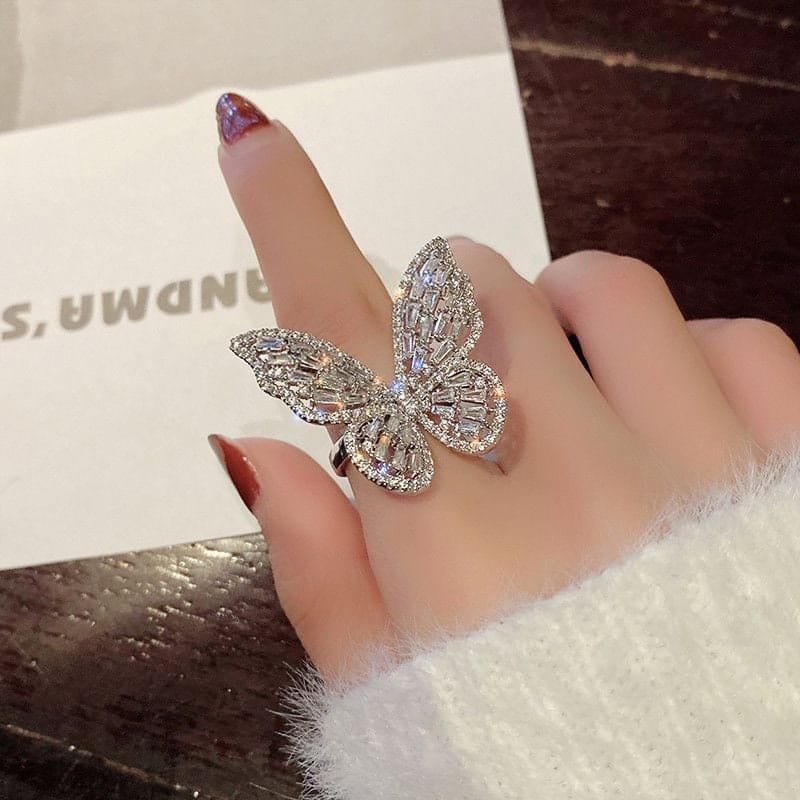 Chic Inlaid Adjustable Butterfly Ring