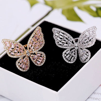 Chic Inlaid Adjustable Butterfly Ring