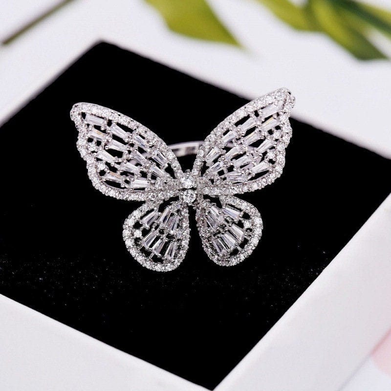 Chic Inlaid Adjustable Butterfly Ring