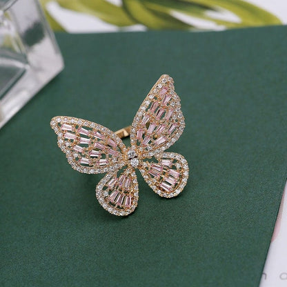 Chic Inlaid Adjustable Butterfly Ring