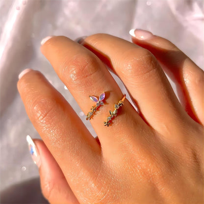 Chic Adjustable Floral Butterfly Ring GEM020