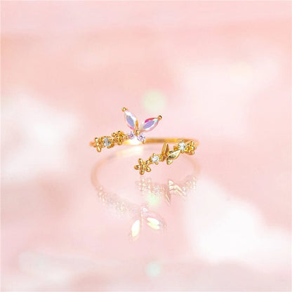 Chic Adjustable Floral Butterfly Ring GEM020