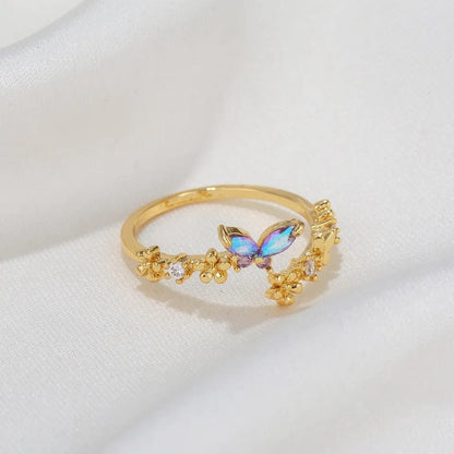 Chic Adjustable Floral Butterfly Ring GEM020